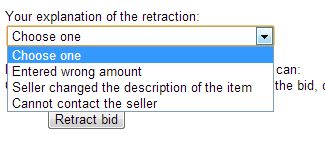 Reason for retracting eBay bid