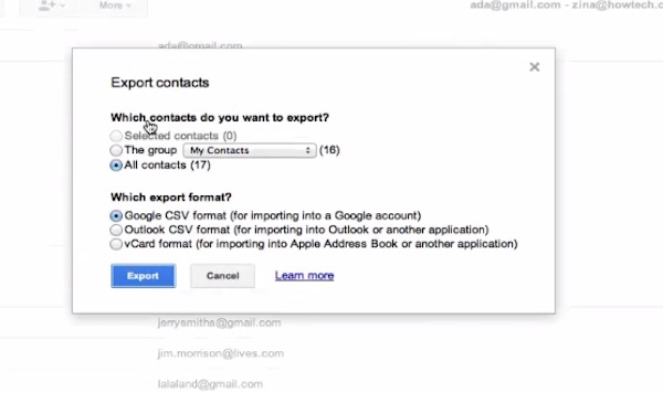 choose contacts you want to export