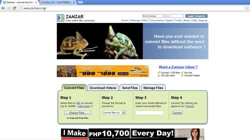 Navigating to the Zamzar conversion website