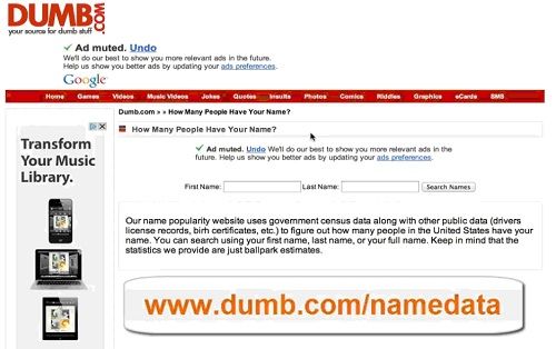 write dumb.com/namedata in browser