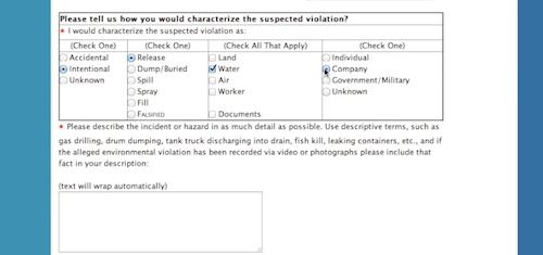 fill in violation details