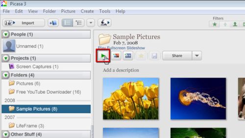 Starting a slideshow in Picasa