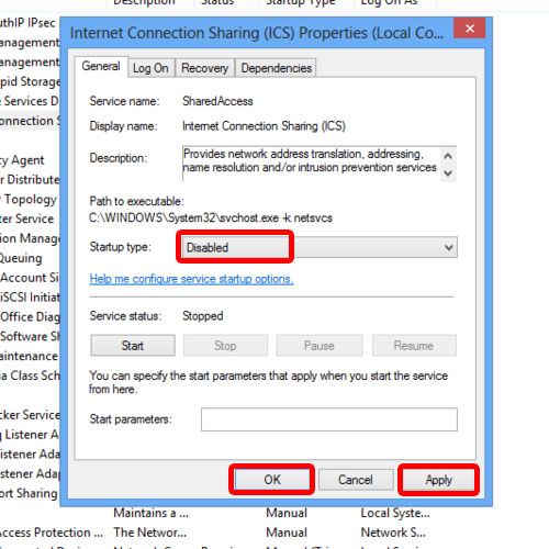 how to disable internet connection sharing