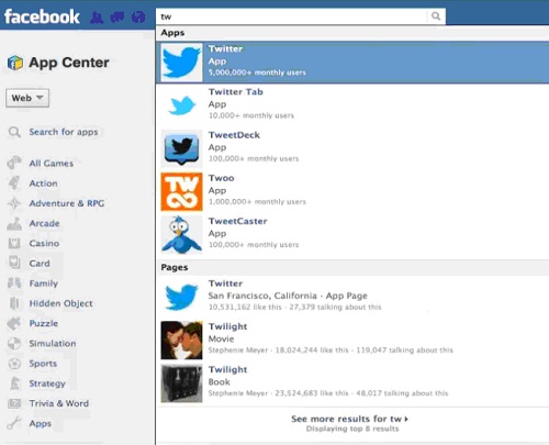 Sign In in Your Facebook and Search for Twitter Tab