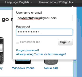Sign In to your Twitter account