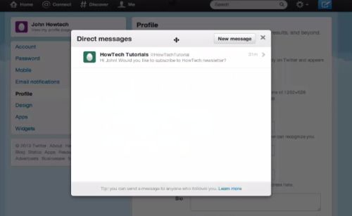 direct messages are displayed