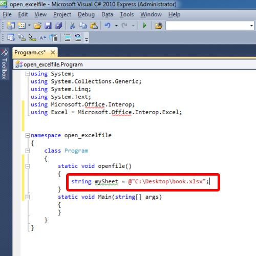 location of the excel file