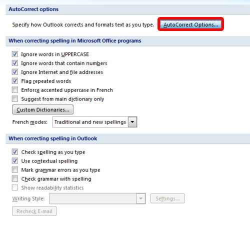 how to turn off autocorrect in outlook