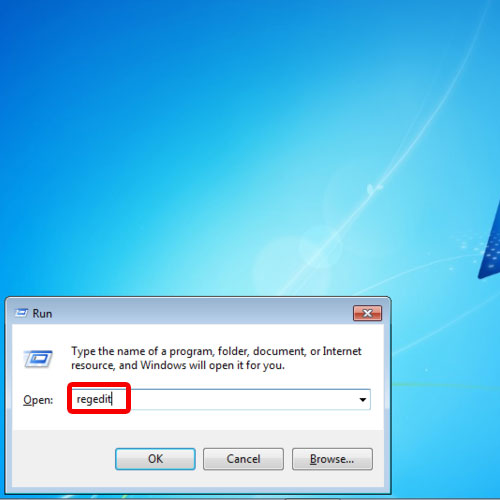 typing regedit in the run command