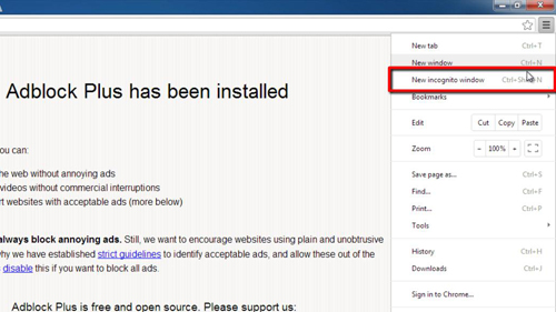 Opening an incognito window to test the blocker