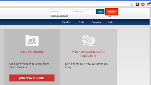 Registering an account with Rapidshare