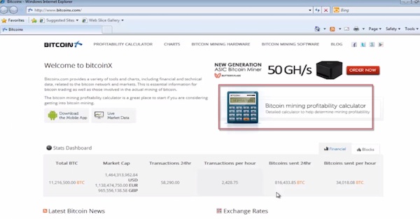 click “Bitcoin mining profitability calculator