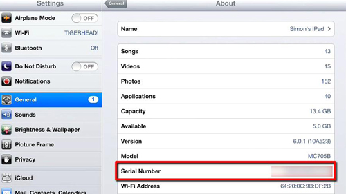The iPad serial number