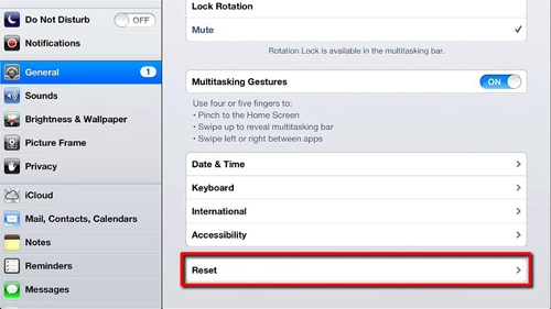 Restoring a backup through a reset