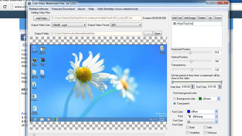 The interface for adding a watermark