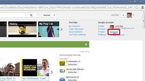 Sign out of YouTube