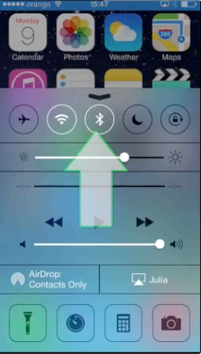 invoking Control Center on iPhone running on iOS 7