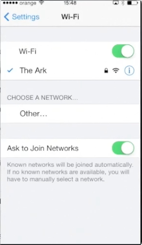 accessing Wi-Fi through  Settings on iPhone running on iOS 7