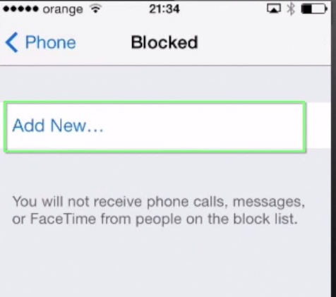 adding contact to Blocked list on iPhone running iOS 7