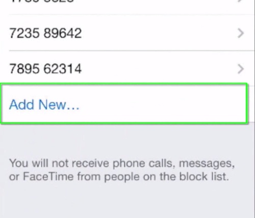 adding contact to Blocked Messages list on iPhone running iOS 7