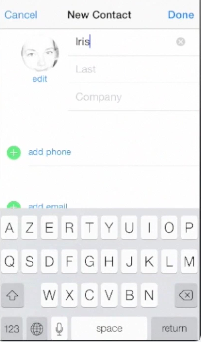 adding preliminary information  about the contact  on iPhone running on iOS 7