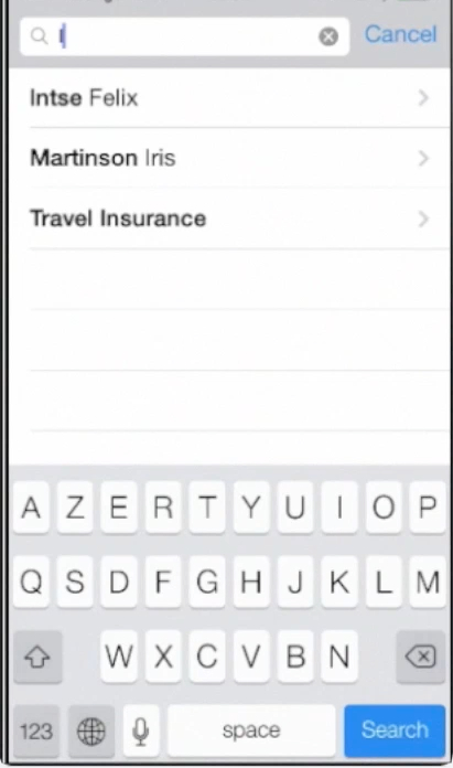 contact search on iPhone running on iOS 7