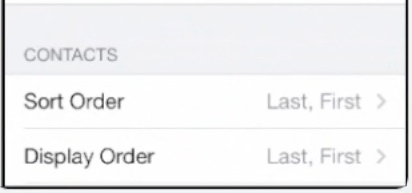 accessing contact sorting feature on iPhone running on iOS 7