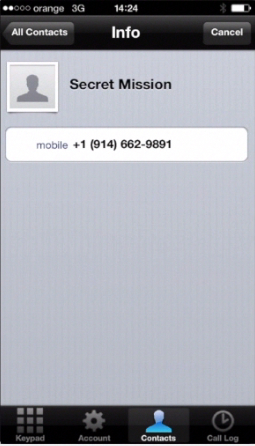 tapping the phone number in Call Log Pro on iPhone running on iOS 7