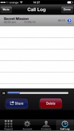 listening to recorded conversation in Call Log Pro on iPhone running on iOS 7