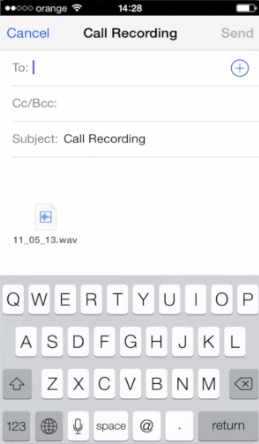 sharing a recorded phone conversation via email on iPhone running on iOS 7