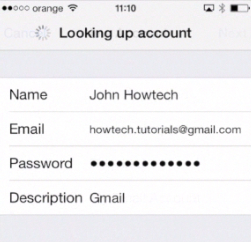 filling in the new account details on iPhone running on iOS 7