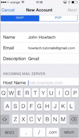 filling in IMAP details on iPhone running on iOS 7