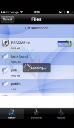 downloading files from FTP on iPhone running on iOS 7