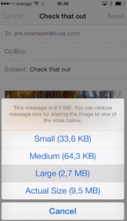 attaching photos to email on iPhone running on iOS 7