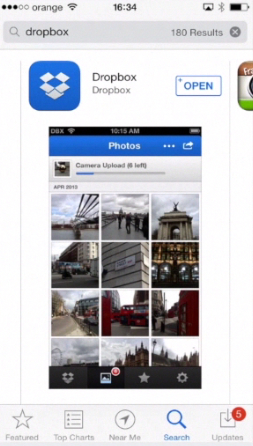 downloading Dropbox app on iPhone running on iOS 7