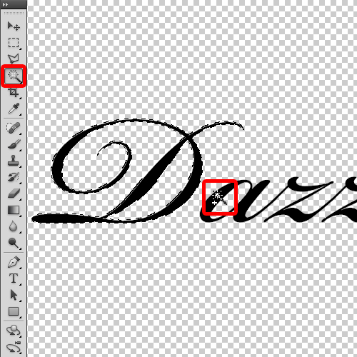 applying the magic wand tool on the text