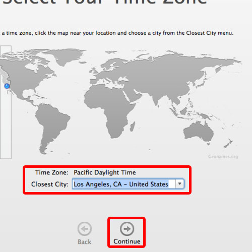 Select the time zone