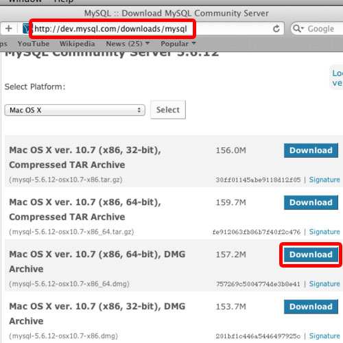 Download relevant mysql version