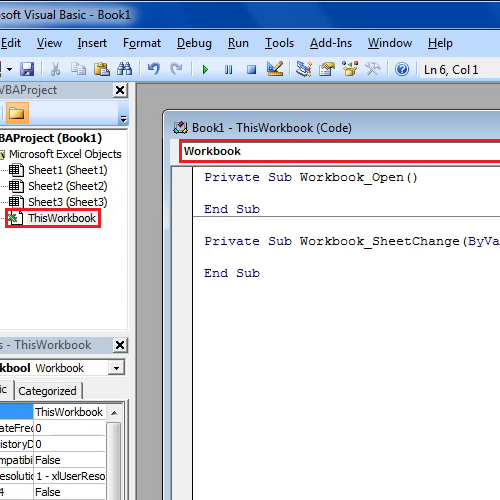 the VBA editor Layout