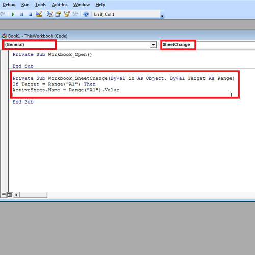 writing the VBA code