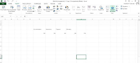 picking  „Header&Footer”  in Microsoft Excel 2013