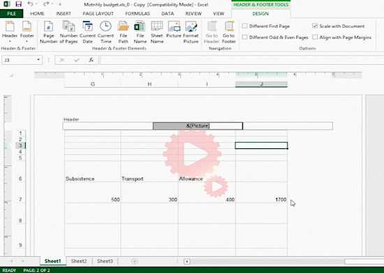 the faded image displayed behind the text and graphics of a Microsoft Excel 2013 table