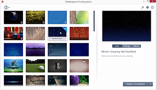 picking the animated wallpaper in DeskScapes8 running on Windows 8.1