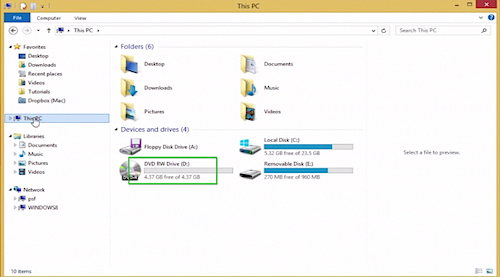 double-clicking the empty DVD icon in Windows 8.1