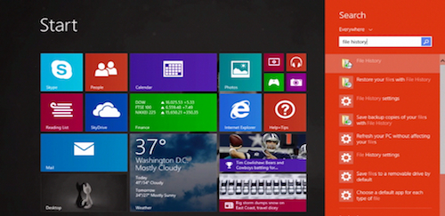 searching for File History using Windows 8.1