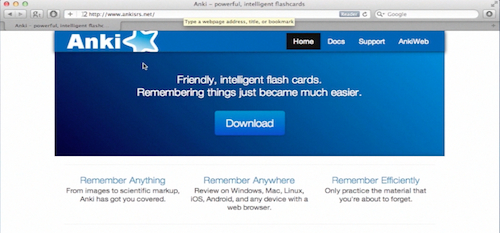 the website of Anki Flashcards learning system