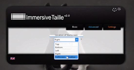 choosing „Fullscreen+Taskbar” option from ImmersiveTaille’s window