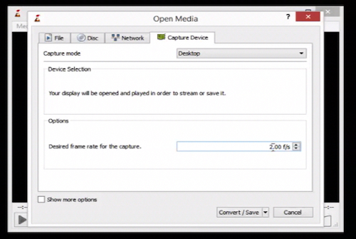 changing the frame rate of screen recording in VLC player