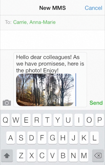 adding a photo to a new message on iPhone running on iOS 7