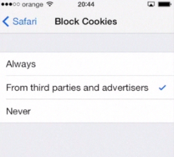 blocking cookies on iPhone running on iOS 7